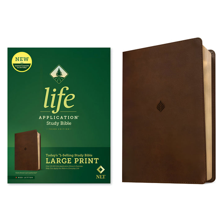 NLT Rustic Brown Leaf Imitation Leather 3rd Edition Life Application Study Bible Large Print