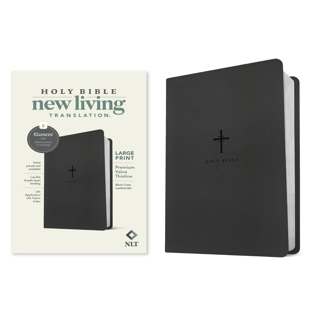 NLT Black Cross Imitation Leather Filament Premium Value Thinline Bible Large Print