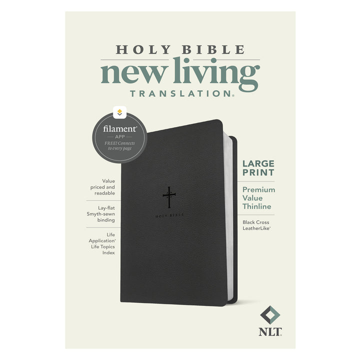 NLT Black Cross Imitation Leather Filament Premium Value Thinline Bible Large Print