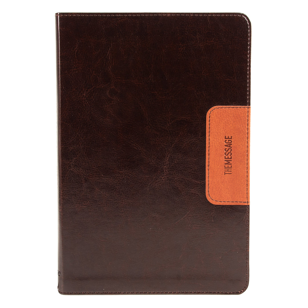 The Message Brown & Saddle Tan Two Tone Faux Leather Slimline Edition Bible