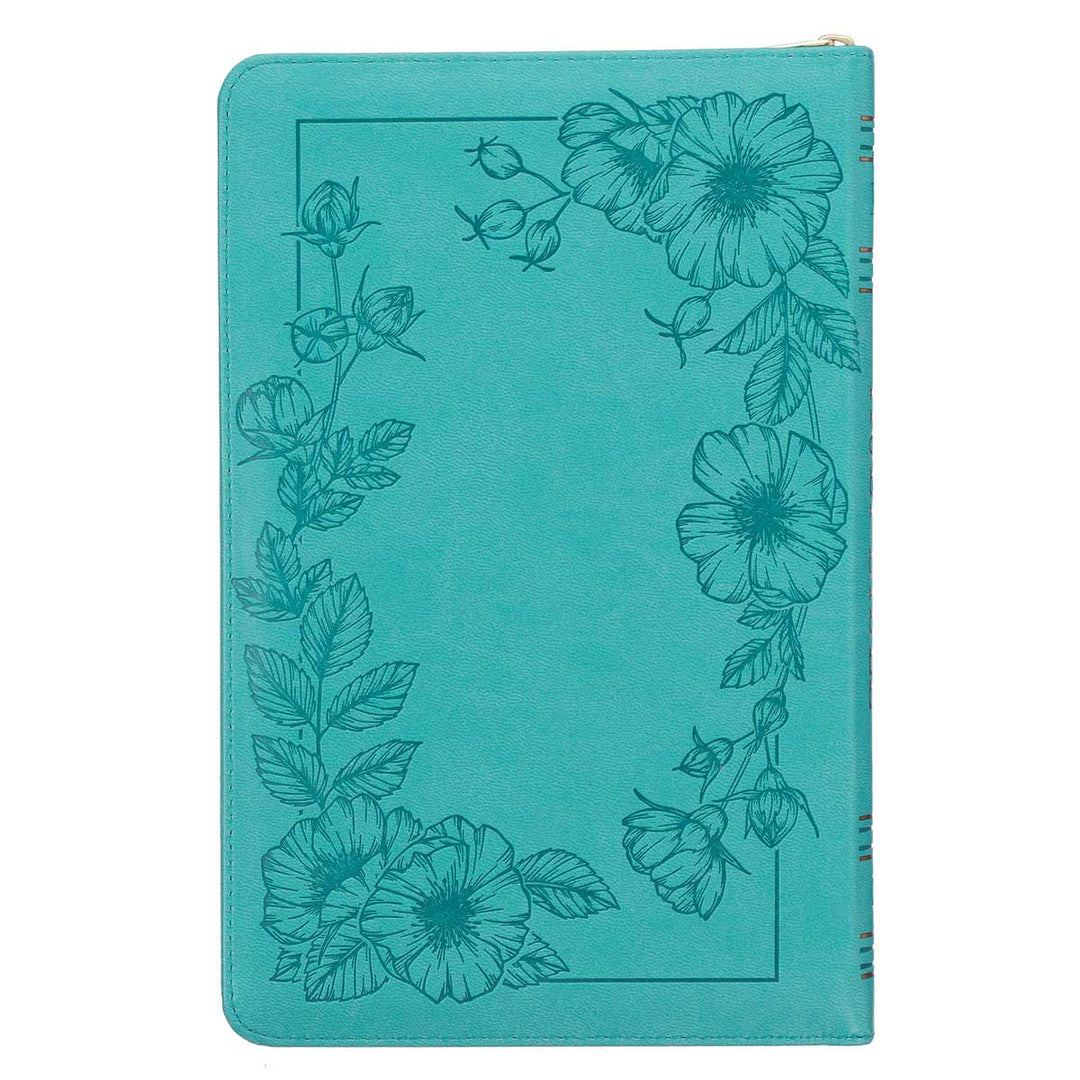 KJV Teal Floral Faux Leather Flexcover Deluxe Gift Bible With Zip