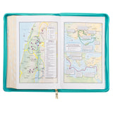 KJV Teal Floral Faux Leather Flexcover Deluxe Gift Bible With Zip
