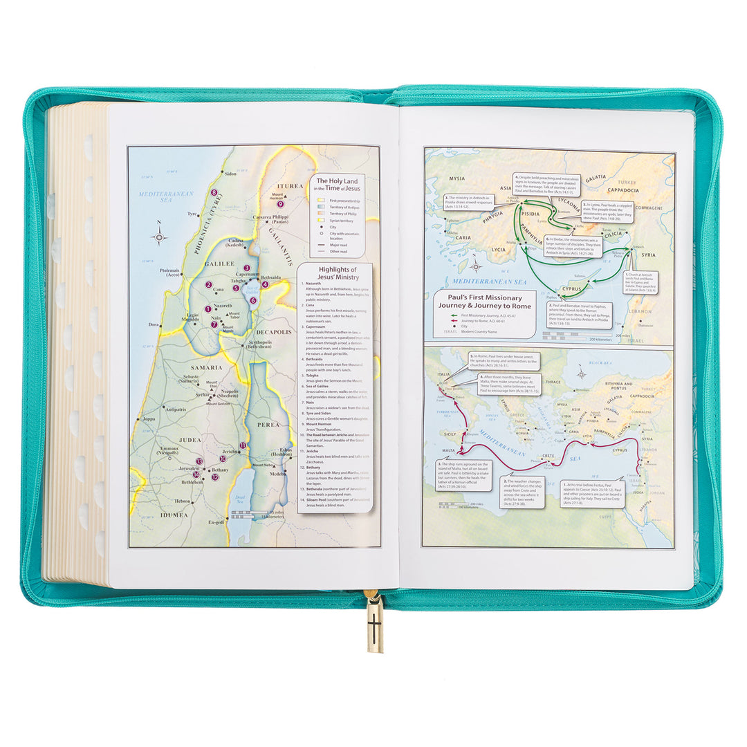 KJV Teal Floral Faux Leather Flexcover Deluxe Gift Bible With Zip