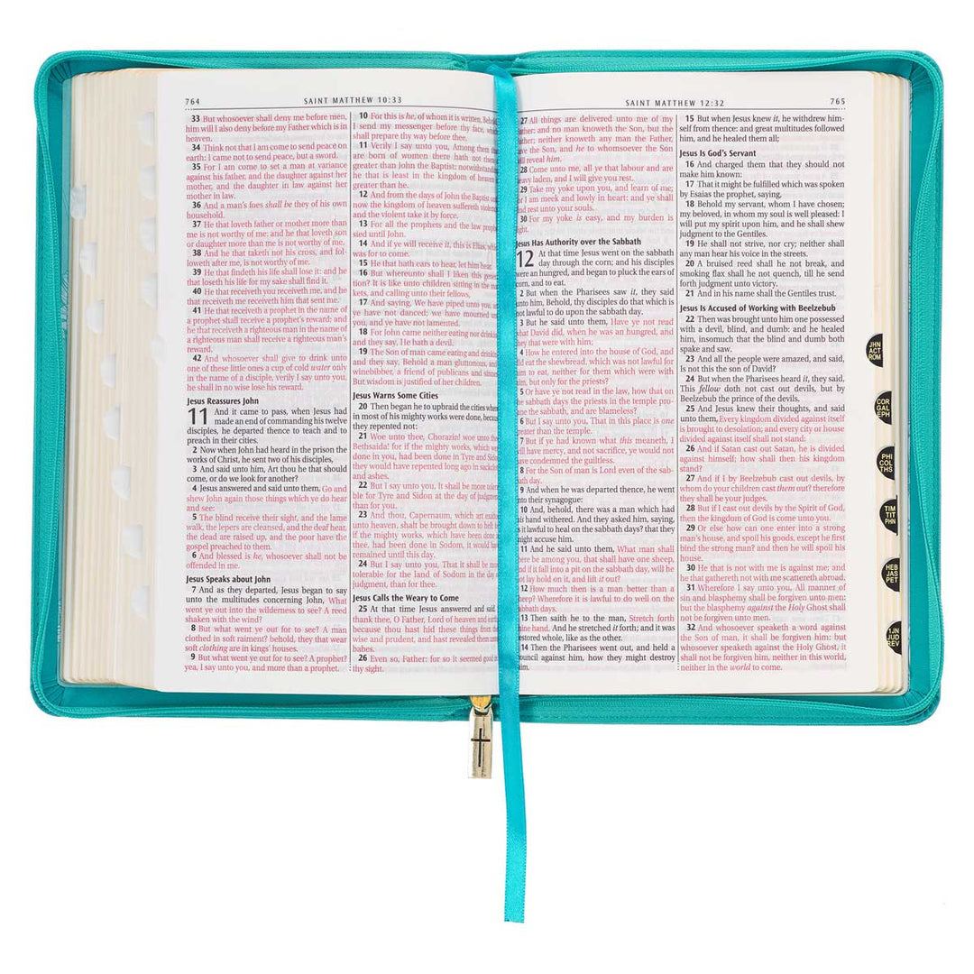 KJV Teal Floral Faux Leather Flexcover Deluxe Gift Bible With Zip