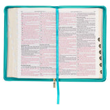 KJV Teal Floral Faux Leather Flexcover Deluxe Gift Bible With Zip