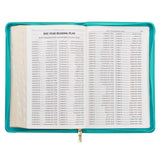 KJV Teal Floral Faux Leather Flexcover Deluxe Gift Bible With Zip