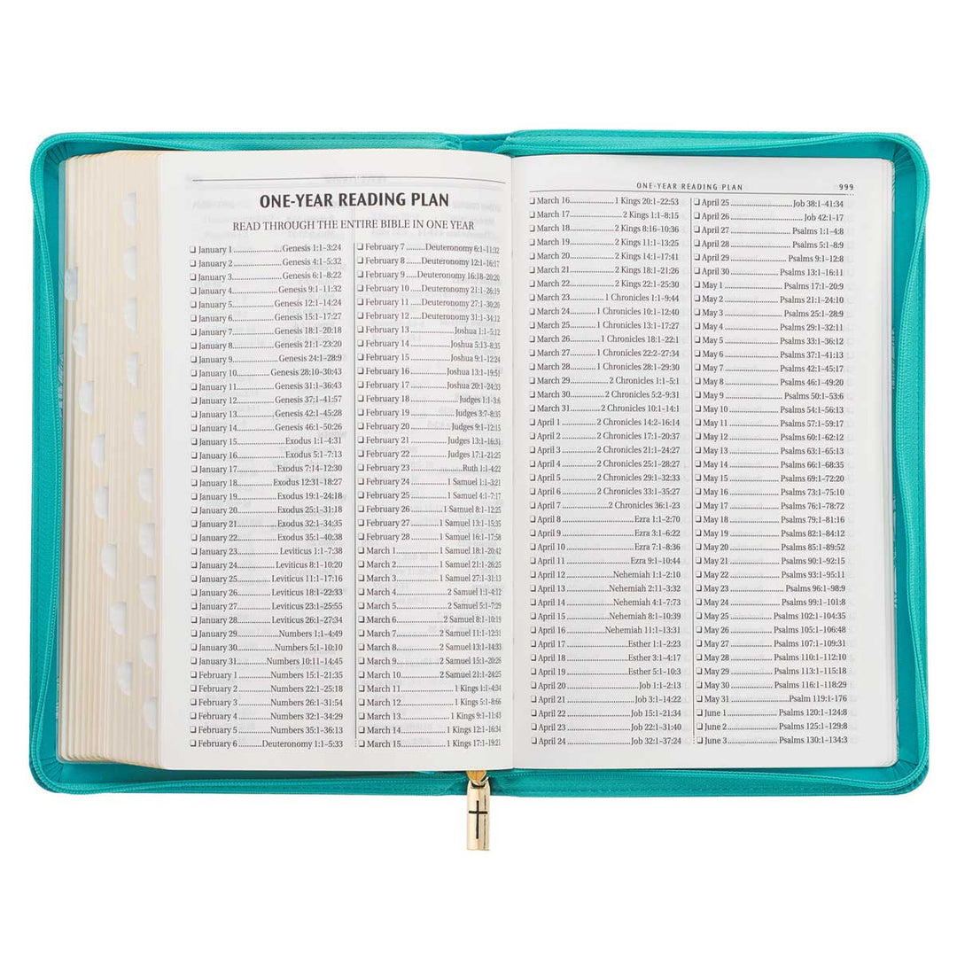 KJV Teal Floral Faux Leather Flexcover Deluxe Gift Bible With Zip