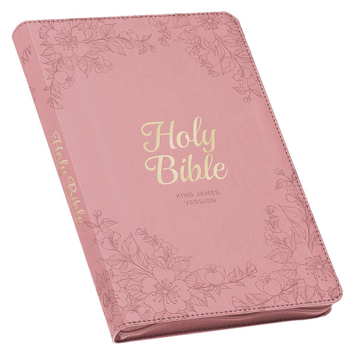 KJV Pink Floral Faux Leather Flexcover Deluxe Gift Bible With Zip