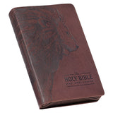 KJV Brown Lion Faux Leather Flexcover Deluxe Gift Bible With Zip