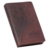 KJV Brown Lion Faux Leather Flexcover Deluxe Gift Bible With Zip
