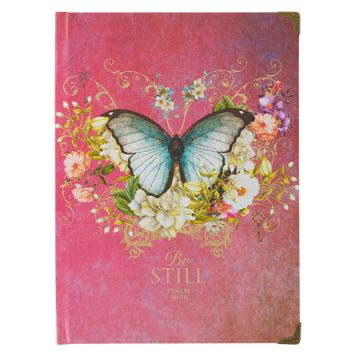 Butterfly Be Still Pink Hardcover Journal - Psalms 46:10