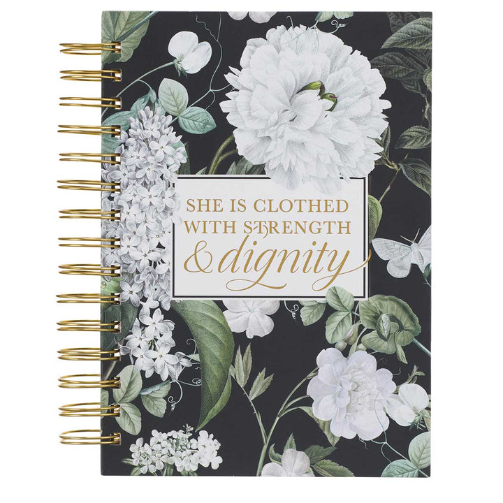 Strength & Dignity Black Large Hardcover Wirebound Journal - Prov 31:25