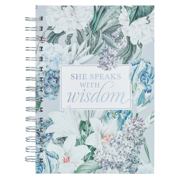 She Speaks With Wisdom Blue Large Hardcover Wirebound Journal - Prov 31:26