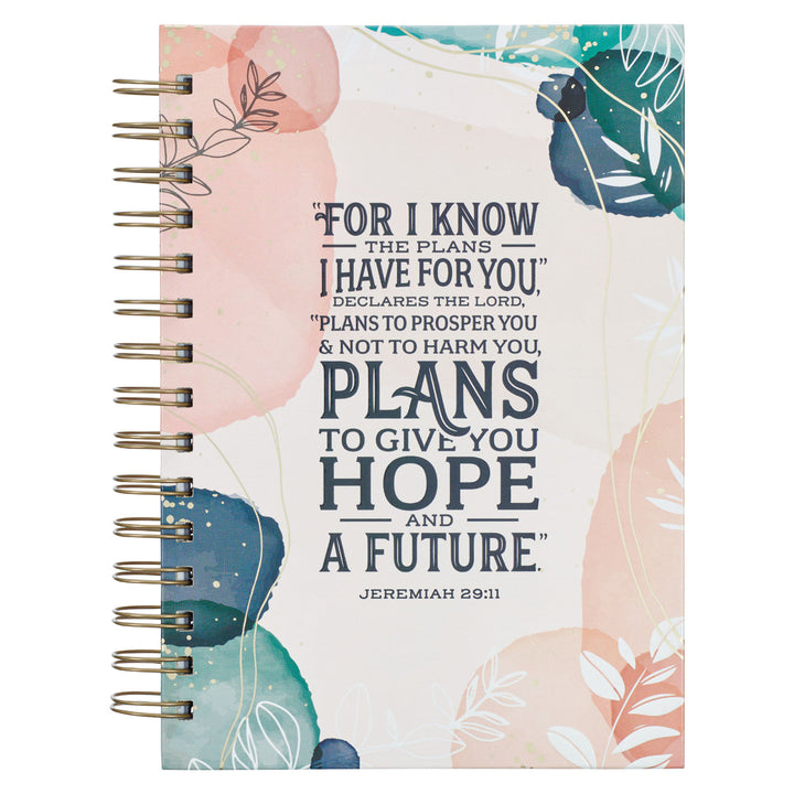 Plans To Give You Hope & A Future Abstract Leaves Large Hardcover Wirebound Journal - Jer 29:11