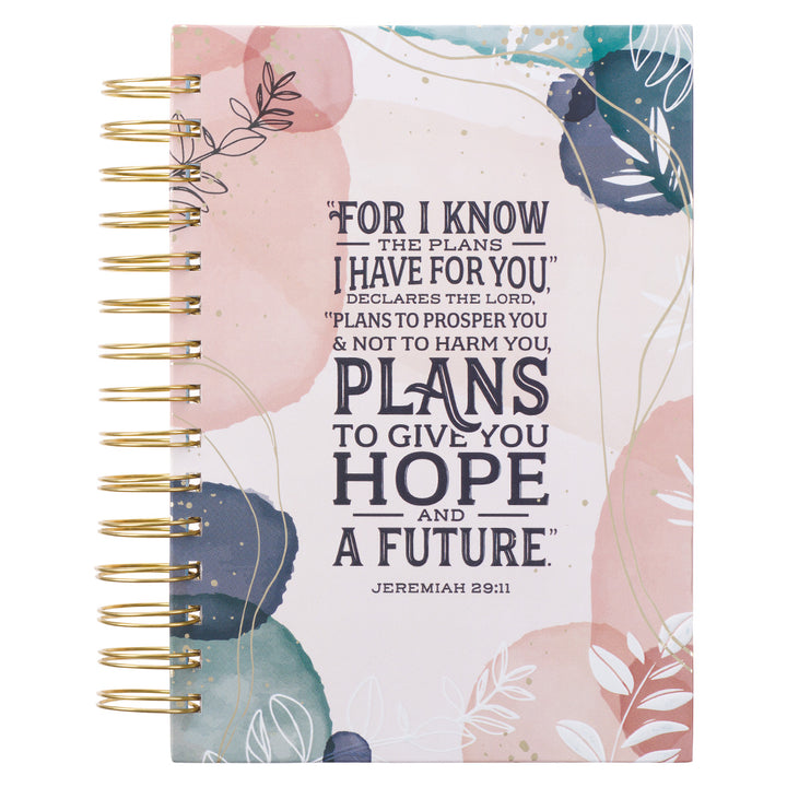 Plans To Give You Hope & A Future Abstract Leaves Large Hardcover Wirebound Journal - Jer 29:11