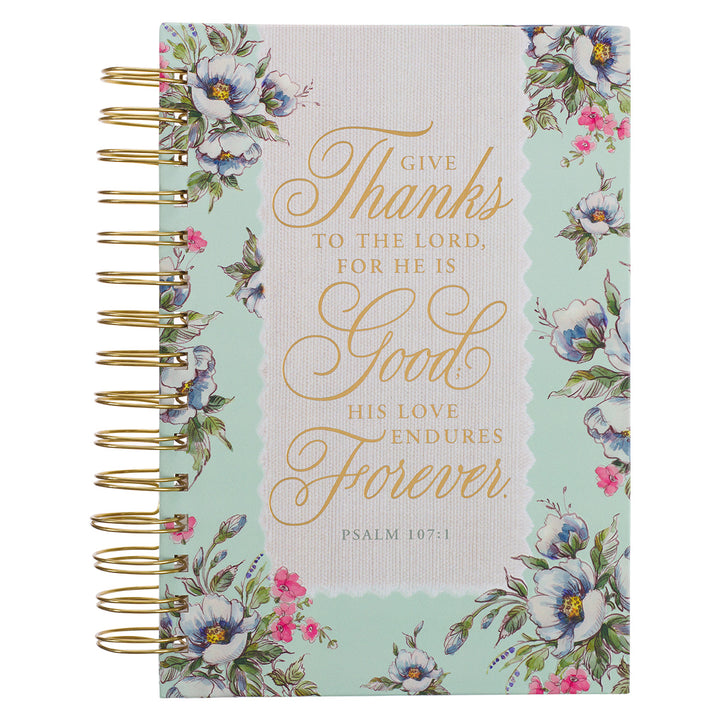 Give Thanks Cream & Mint Large Hardcover Wirebound Journal - Ps 107:1