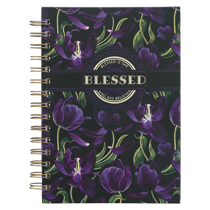 Blessed Is She Who Has Believed Black & Purple Large Hardcover Wirebound Journal