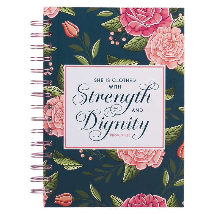 Strength & Dignity Navy Large Hardcover Wirebound Journal - Prov 31:25