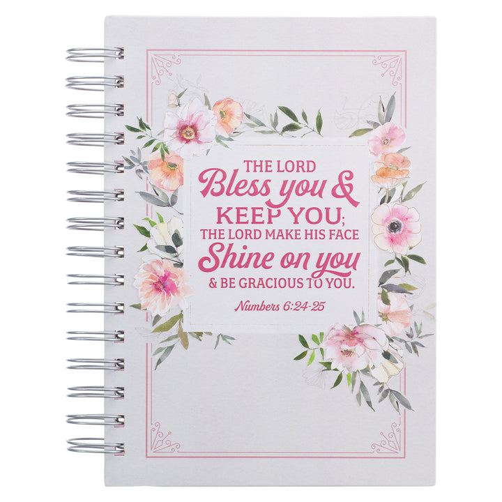 Bless You Floral & Stripes Large Hardcover Wirebound Journal - Numbers 6:24