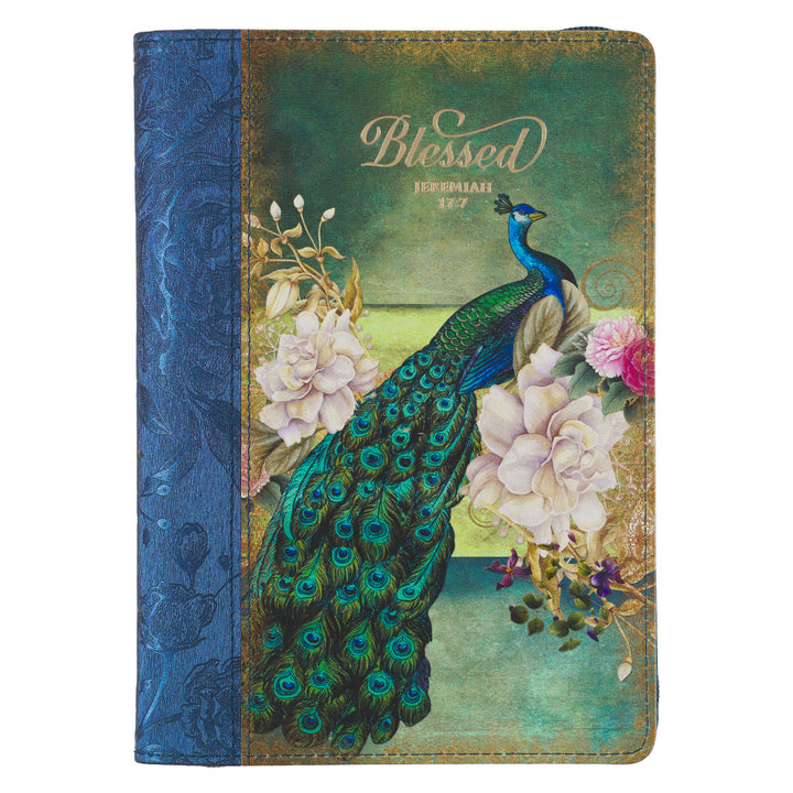 Blessed Peacock Faux Leather Journal With Zipped Closure - Jeremiah 17:7