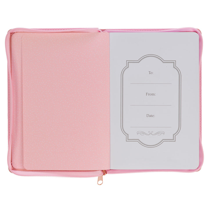 She Is Clothed With Strength And Dignity Pink Faux Leather Journal With Zipped Closure