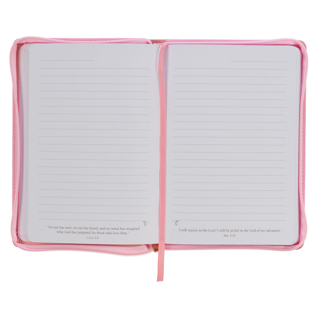 She Is Clothed With Strength And Dignity Pink Faux Leather Journal With Zipped Closure