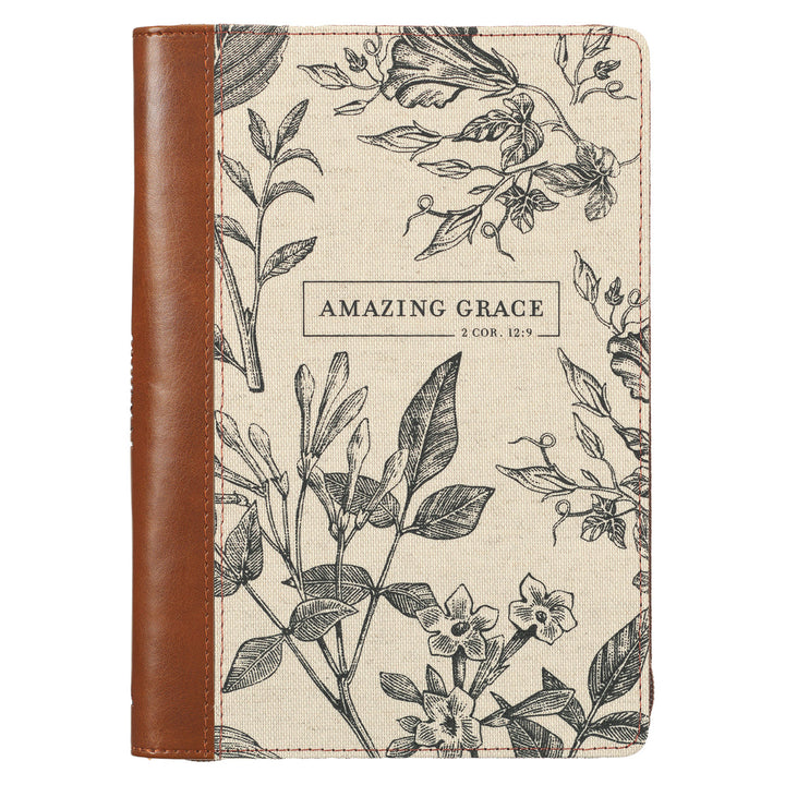 Amazing Grace Floral Faux Leather Journal With Zipped Closure - 2 Cor 12:9