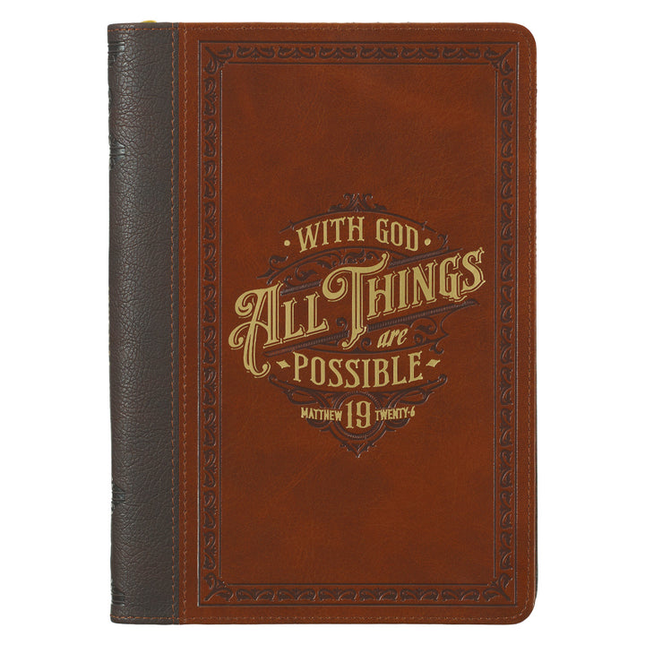 All Things Brown Faux Leather Journal With Zipped Closure - Matthew 19:26