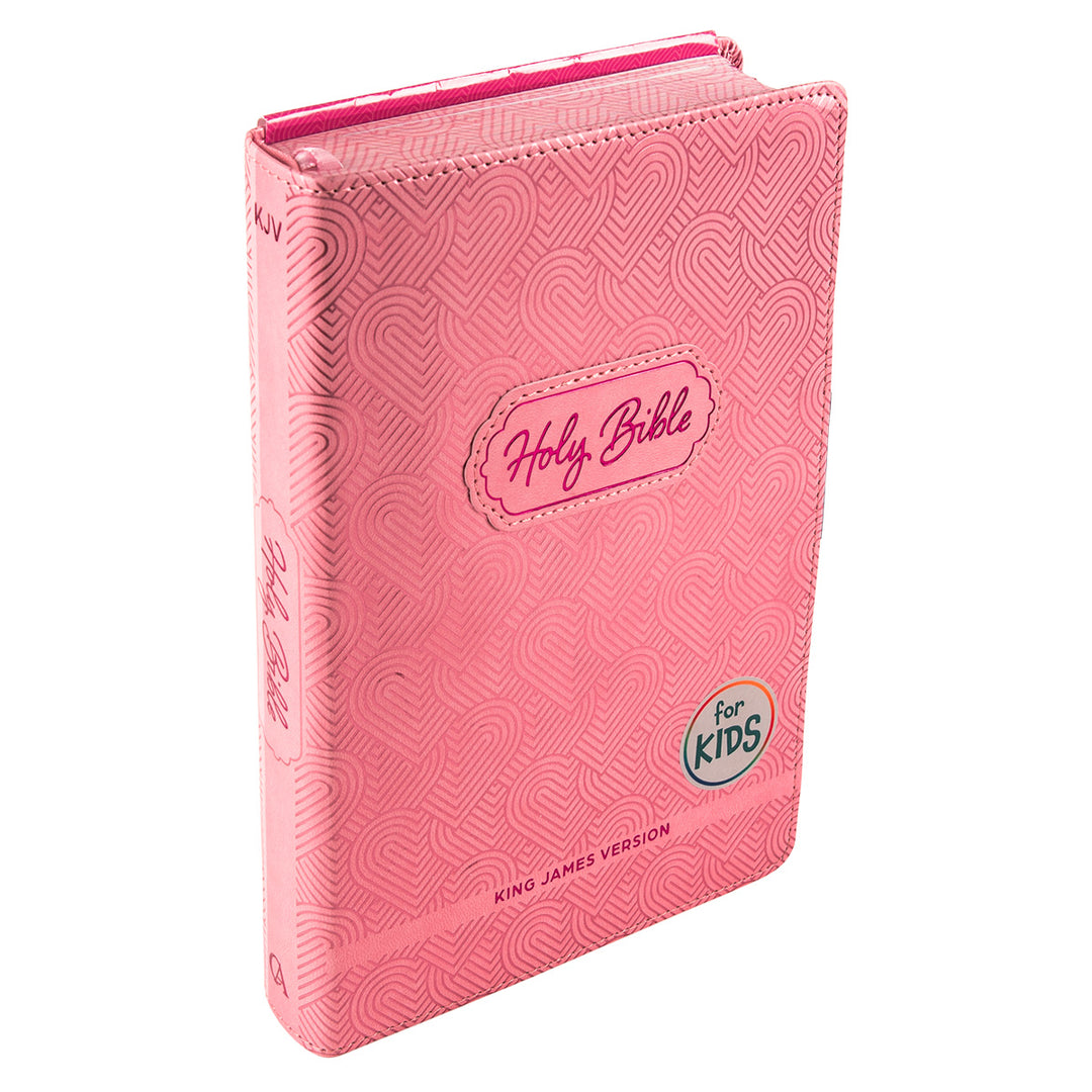 KJV Pink Hearts Faux Leather Flexcover Kids Bible Large Print