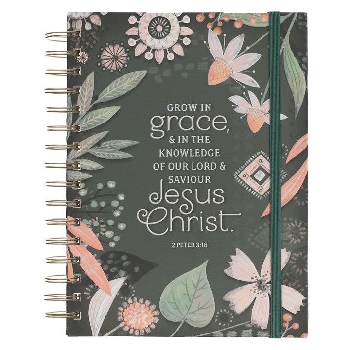 Grow In Grace Green Chunky Hardcover Wirebound Journal with Elastic Closure