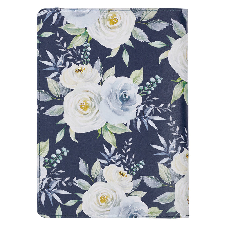 She is Clothed with Strength and Dignity Blue Floral Faux Leather Journal with Zipped Closure
