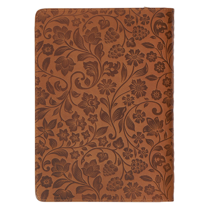 I Can Do All Things Through Christ Brown Floral Faux Leather Journal with Zipped Closure