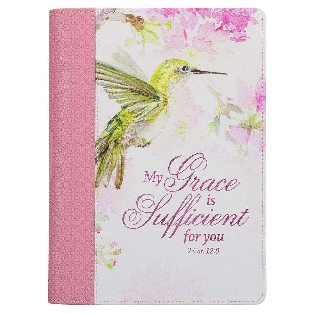 My Grace is Sufficient for You Pink Faux Leather Journal with Zipped Closure