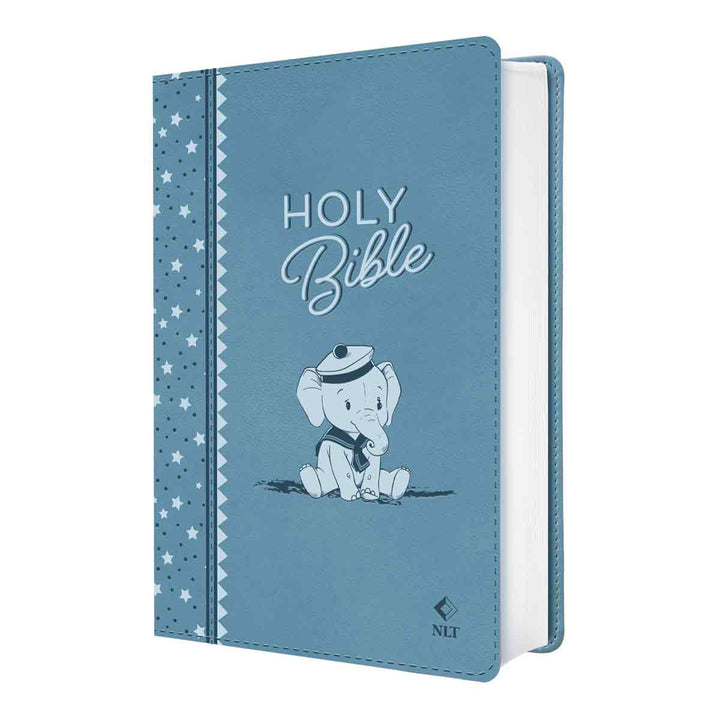 NLT Blue Elephant Flexcover Faux Leather Baby Bible for Boys