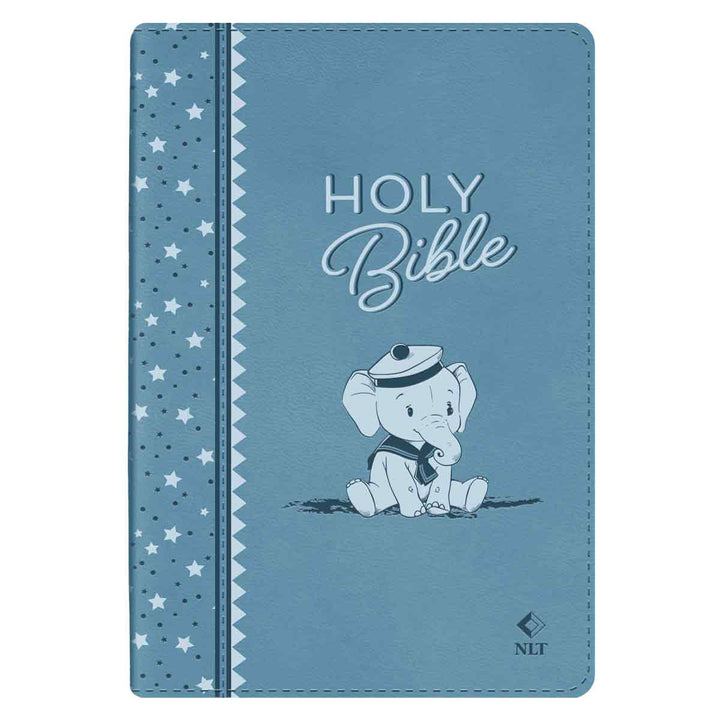 NLT Blue Elephant Flexcover Faux Leather Baby Bible for Boys