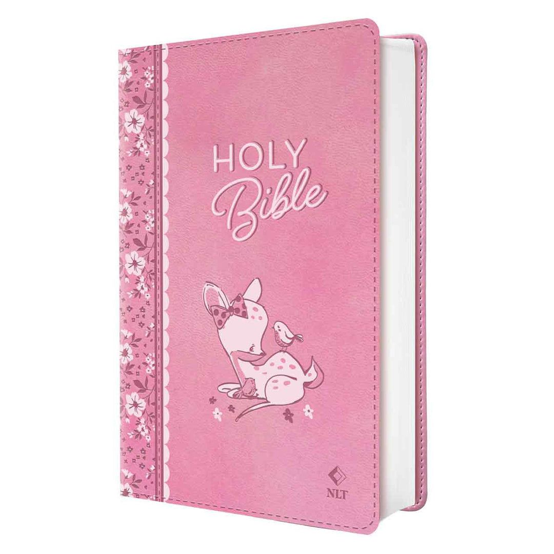 NLT Pink Deer Flexcover Faux Leather Baby Bible for Girls