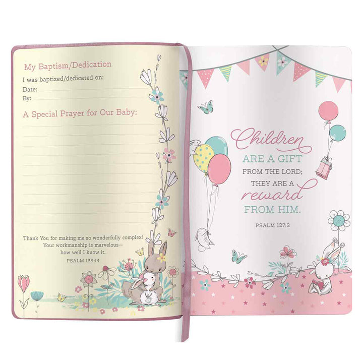NLT Pink Deer Flexcover Faux Leather Baby Bible for Girls