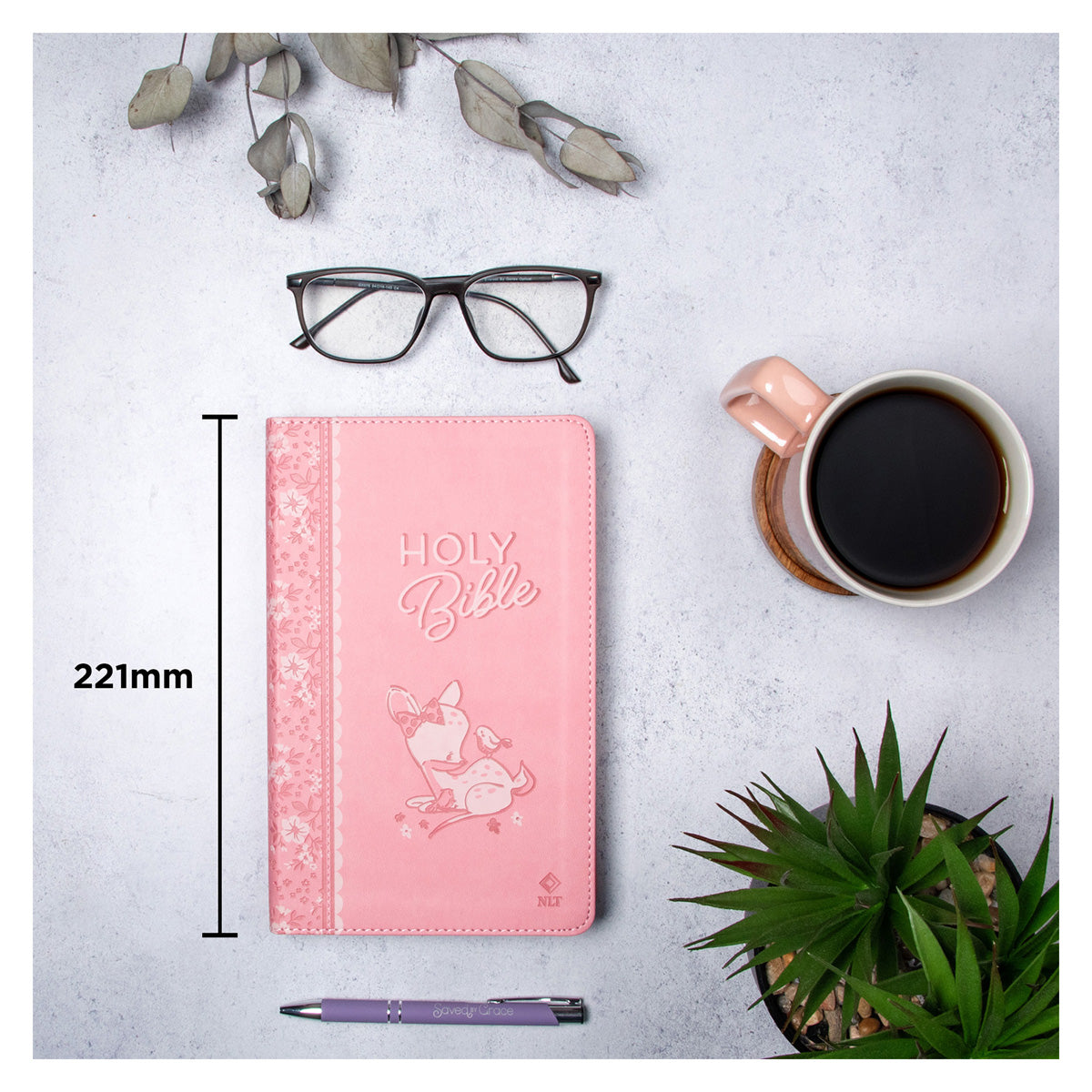 NLT Pink Deer Flexcover Faux Leather Baby Bible for Girls