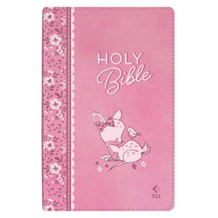 NLT Pink Deer Flexcover Faux Leather Baby Bible for Girls