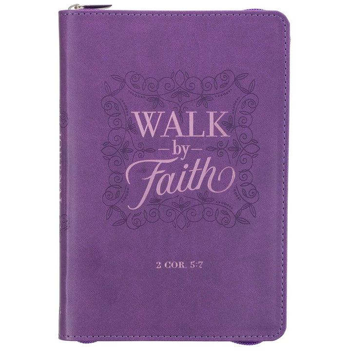 Walk by Faith Purple Faux Leather Journal with Zipped Closure