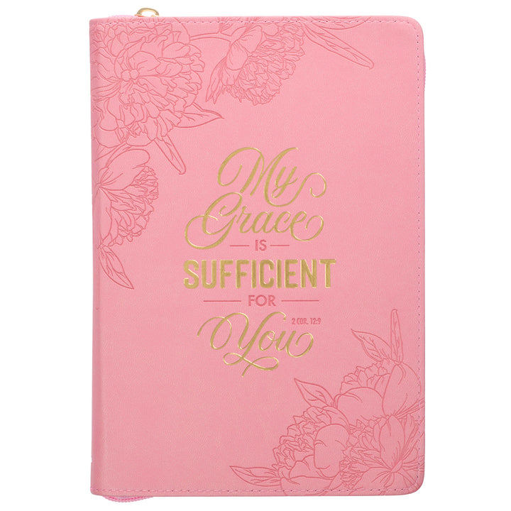 My Grace is Sufficient for You Pink Faux Leather Journal with Zipped Closure