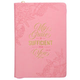 My Grace is Sufficient for You Pink Faux Leather Journal with Zipped Closure