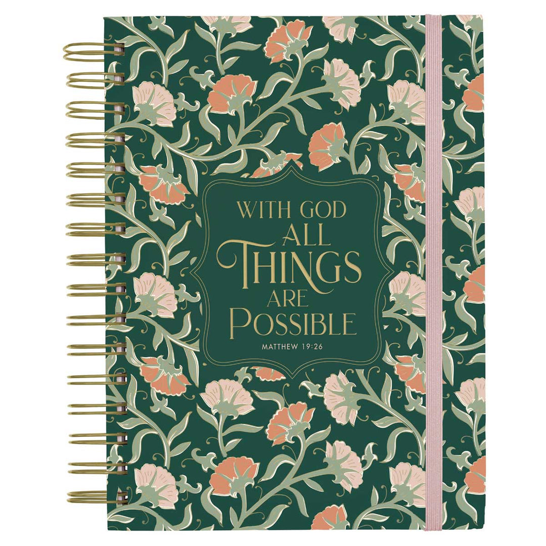 With God All Things are Possible Green Chunky Hardcover Wirebound Journal with Elastic Closure