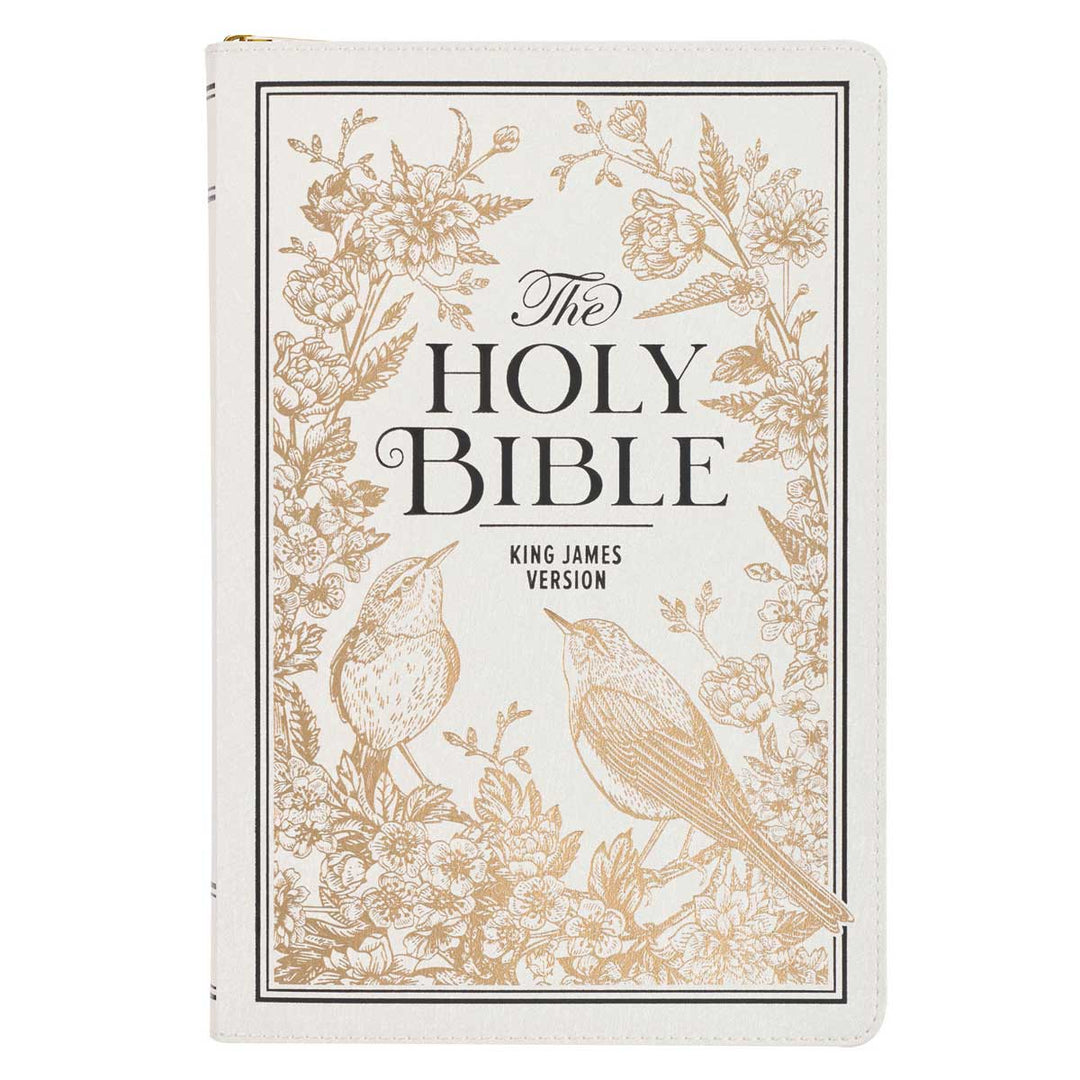 KJV White and Gold Thinline Bible Large Print Bible with Zip