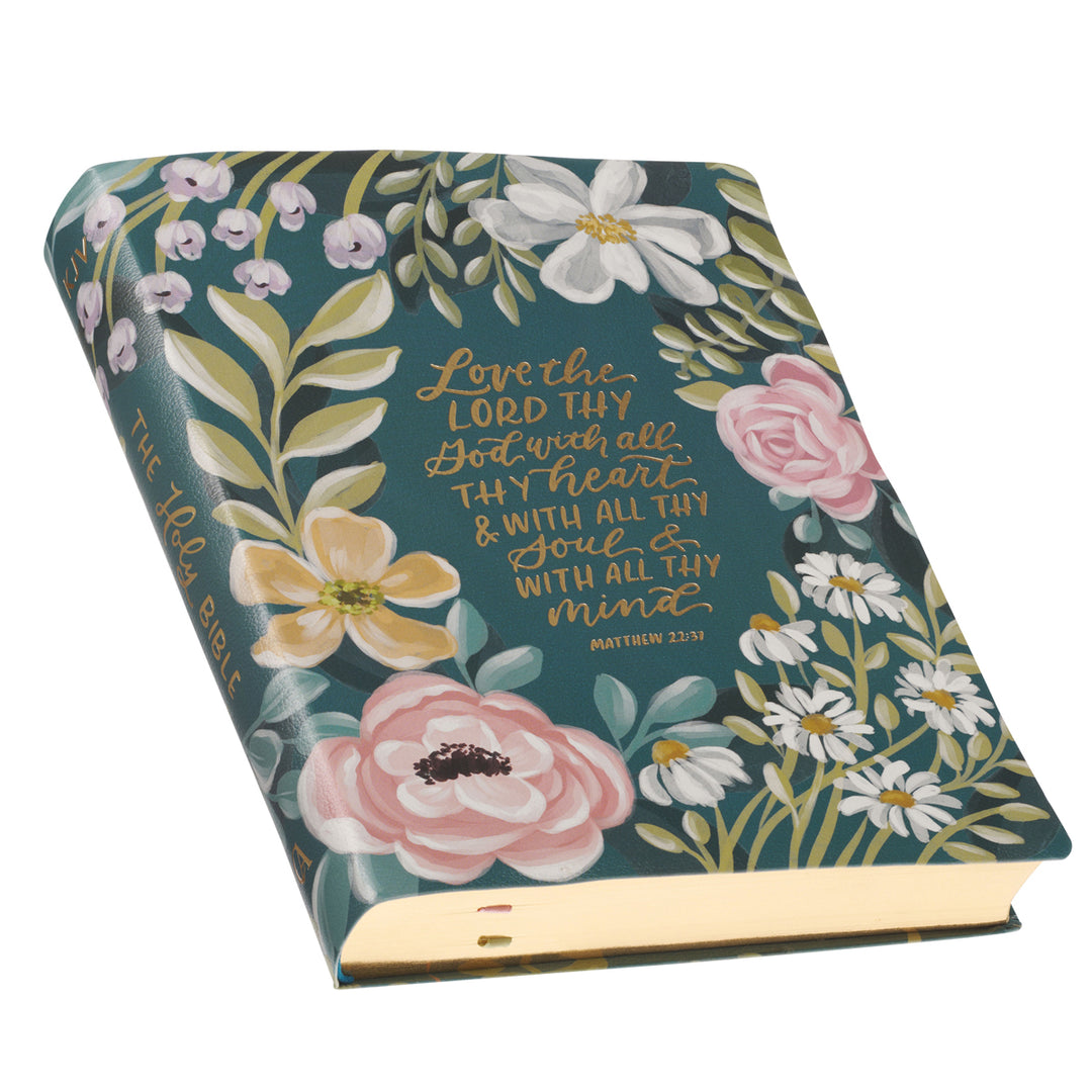 KJV Green Floral Faux Leather Note-Taking Bible Large Print