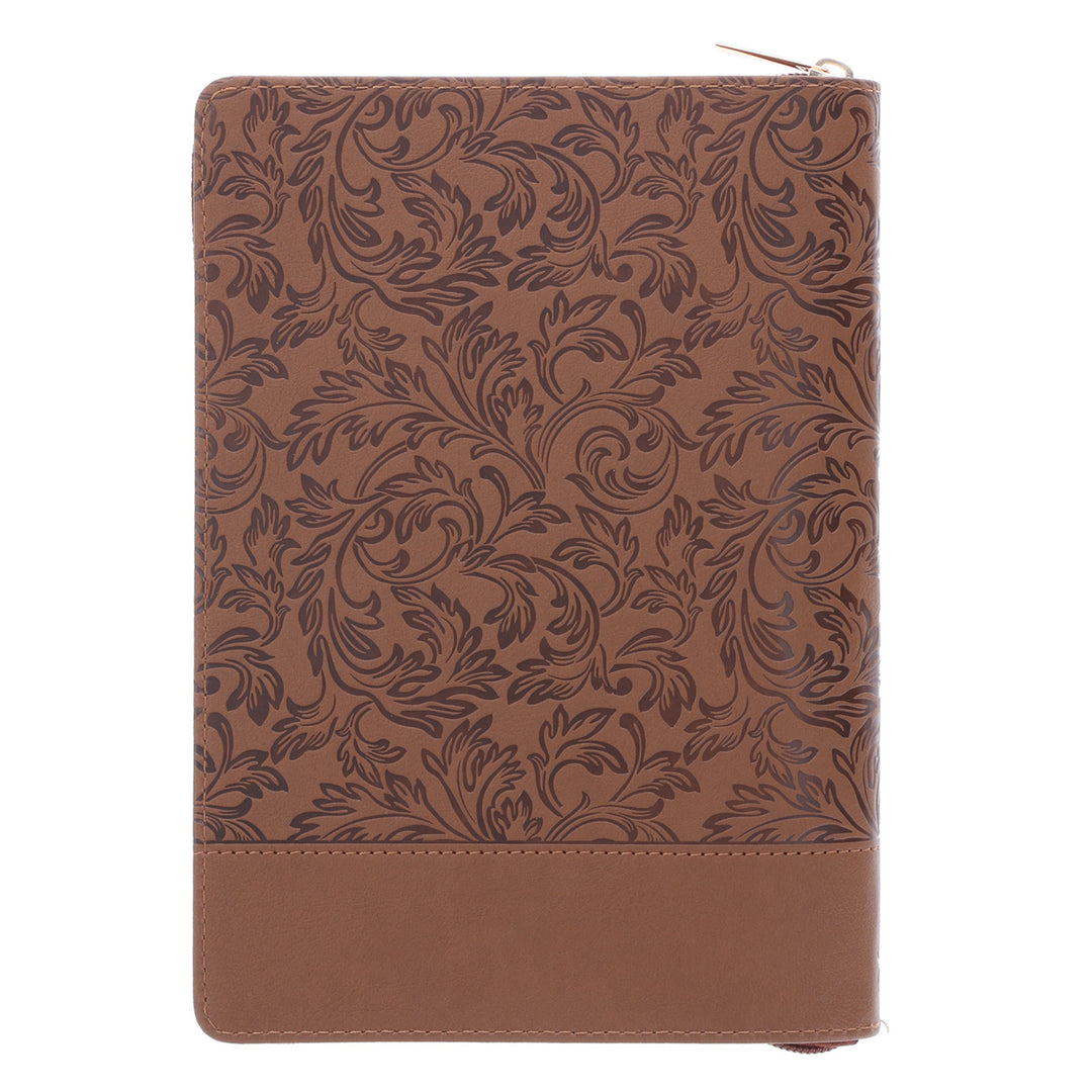 I Can Do All Things Through Him Brown Faux Leather Journal with Zipped Closure