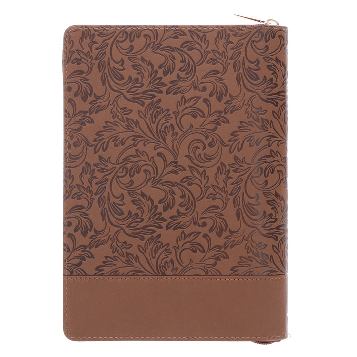 I Can Do All Things Through Him Brown Faux Leather Journal with Zipped Closure