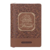 I Can Do All Things Through Him Brown Faux Leather Journal with Zipped Closure