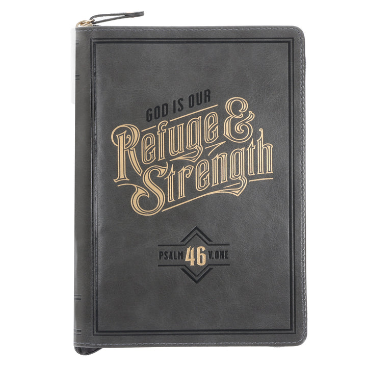 God Is Our Refuge and Strength Faux Leather Journal with Zipped Closure