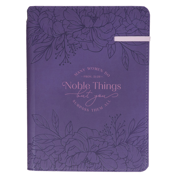 Many Women Do Noble Things Purple Faux Leather Journal with Pen Holder and Elastic Closure